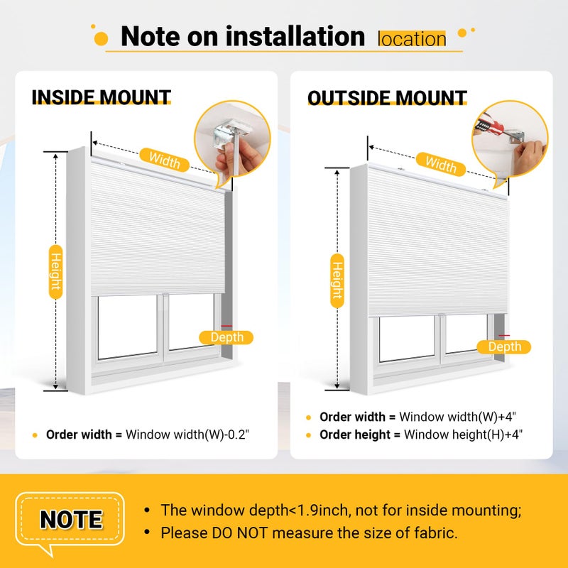 SBARTAR Cellular Shades Cordless Blackout Honeycomb Blinds Fabric Window Shades White(Blackout), 28" W x 38" H - Image 2